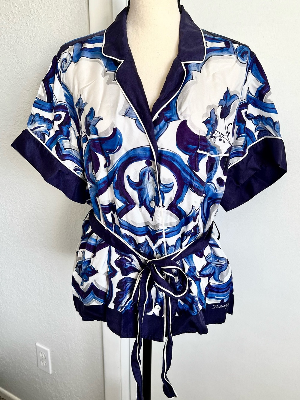 Dolce & Gabbana Majolica Print Twill Silk Top